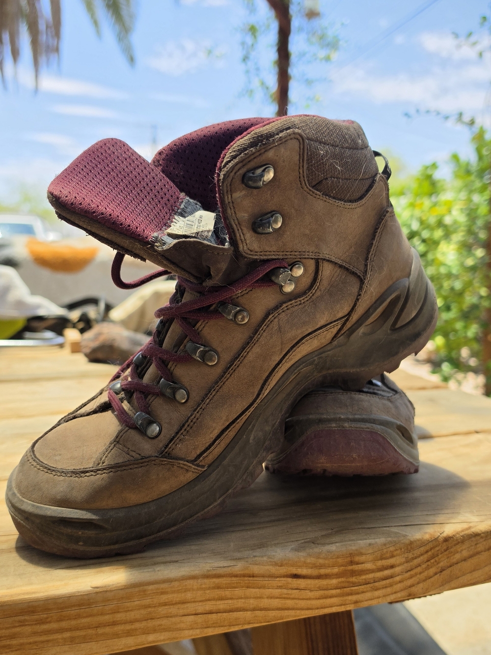 Lowa Renegade Hiking Boots with Burgundy Accents